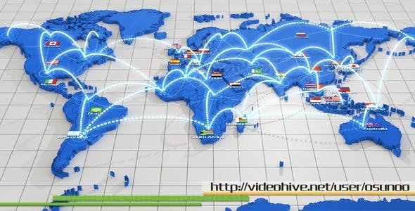 立体地图上世界网络连接AE模板