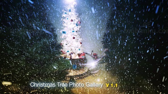 圣诞节主题圣诞树上挂相片AE模板