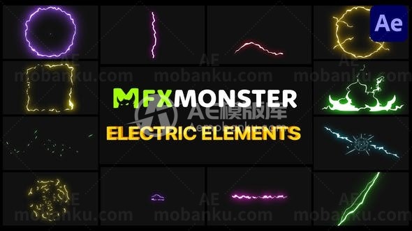 能量闪电线条元素叠加视频效果AE模板