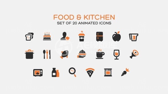 食物和厨房图标集动态演绎AE模板