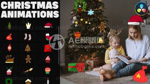 手绘圣诞节图标演绎AE模板
