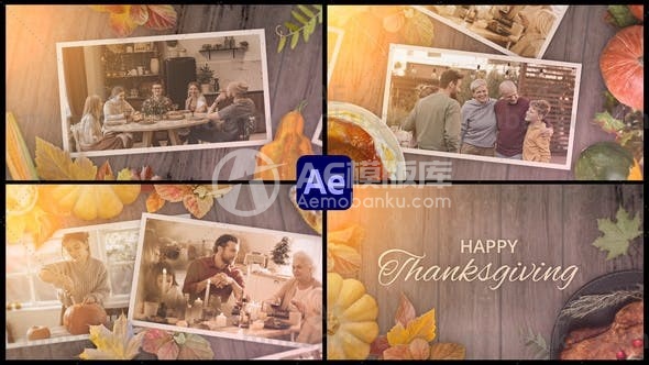 27110感恩节创意图文展示动画AE模板Thanksgiving Day Slideshow Opener for After Effects