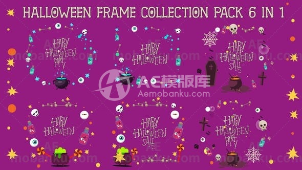 28265万圣节视频包装AE模版Halloween Frames Collection Pack 6 in 1