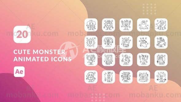 28410可爱的怪物动画图标icons动画AE模版Cute Monster Animated Icons | After Effects