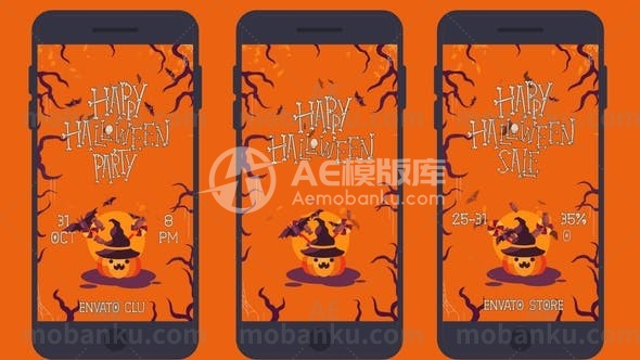 28466万圣节社交媒体视频包装AE模版Happy Halloween Social Media Pack 3 in 1
