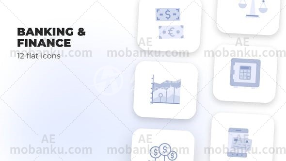 28540银行金融平面图标动画AE模版Banking & Finance – Flat Icons