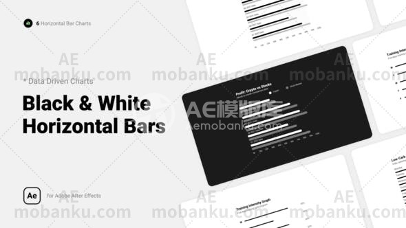 28623黑白水平条形图动画AE模版Black & White Horizontal Bar Charts